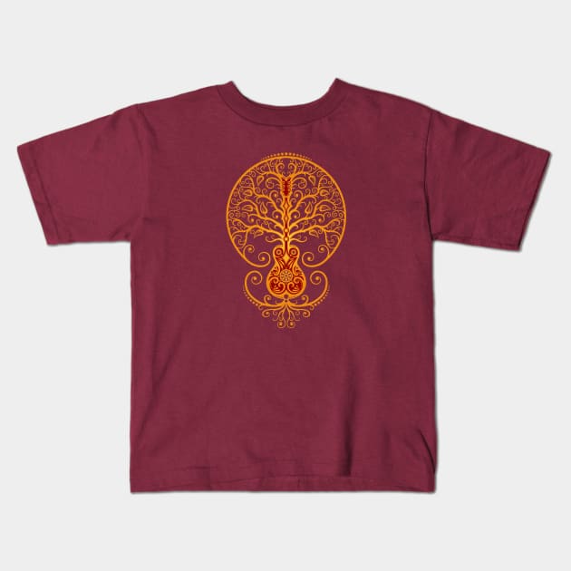 Golden Red Acoustic Guitar Tree of Life Kids T-Shirt by jeffbartels